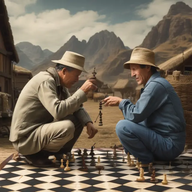 Farmers and traders using tom next transactions to maintain positions on a chessboard, highlighting the benefits of risk management and market strategy in forex and commodities markets.