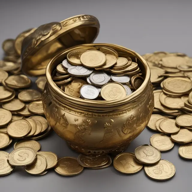 Golden tontine pot with European coins, symbolizing European royalty