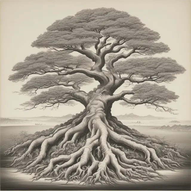 An image of intricately interconnected roots and branches, representing Japanese business alliances (keiretsu) and their impact on the Tokyo Price Index (TOPIX)