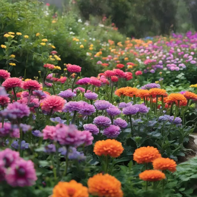 Garden with blooming flowers representing stakeholders (shareholders, customers, employees) watered by top line growth