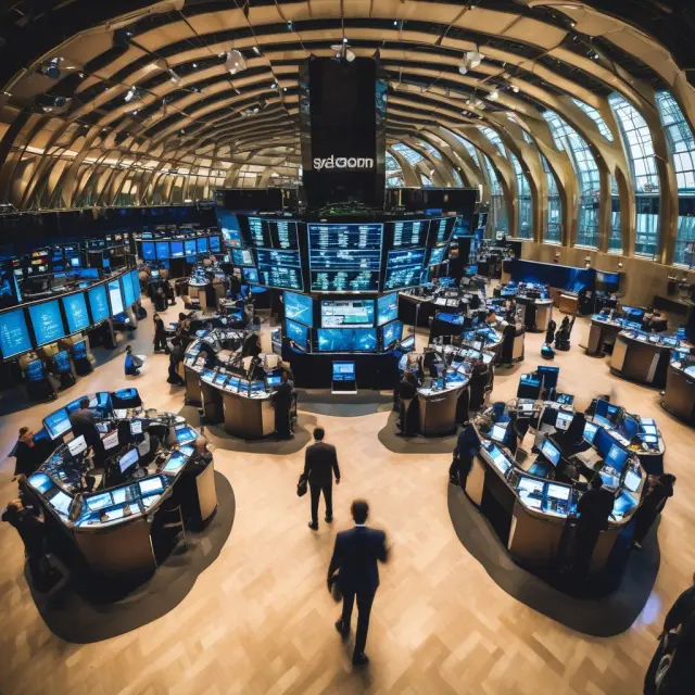 An illustration of various investment instruments (shares, investment trusts, and ETPs) interacting with electronic marketplace elements on the Toronto Stock Exchange
