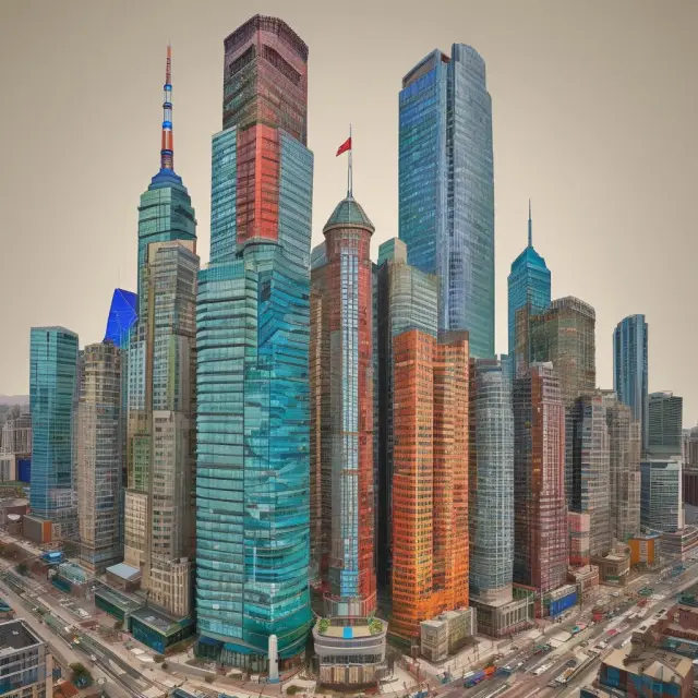 An intricate mosaic showcasing diverse sectors: financials, industrials, energy, materials, consumer staples, and technology.