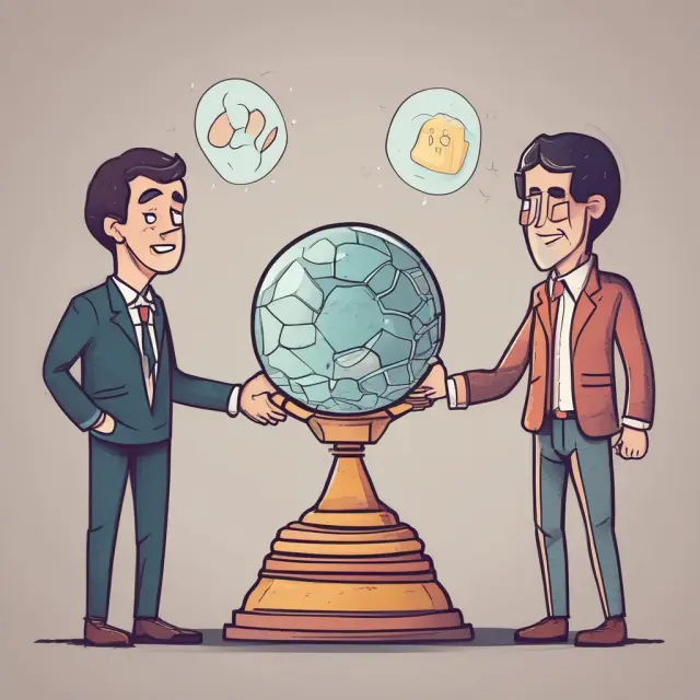 An investor weighs options: a crystal ball brimming with diverse bond pieces versus an individual bond - depicting choice between total bond fund and personal bonds.