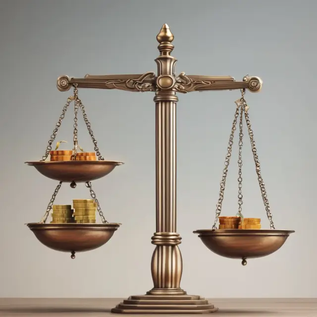 Scale balances depicting debt (decreasing) versus equity (increasing) in a financial ratio context