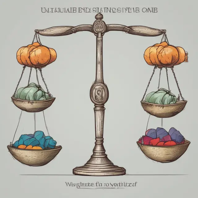 Two scales with price-weighted and market capitalization-weighted indices balanced. A third scale represents the total return index, equally balancing both.