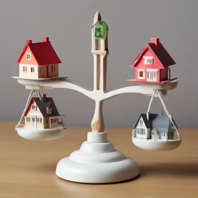 Person holding a balanced scale representing mortgage approval, with one pan filled with housing costs and the other with non-housing debts—both pans tipping towards a low total debt service ratio.