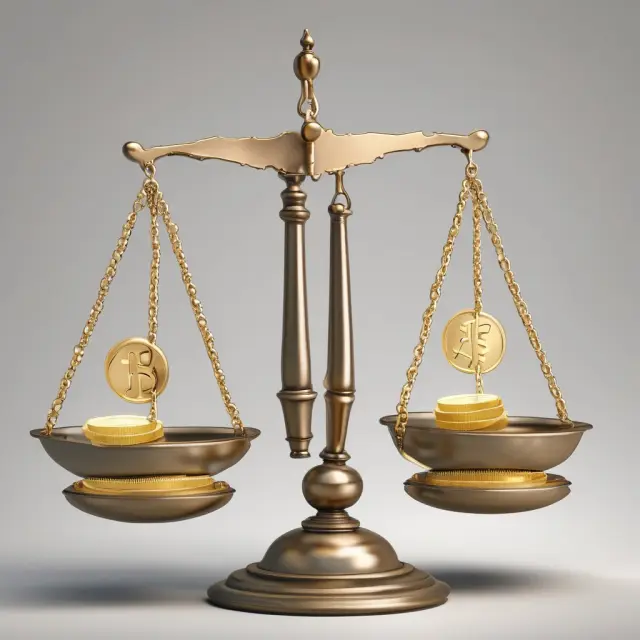Gold coins symbolize assets, while lead weights represent debt in a balance scale scenario.