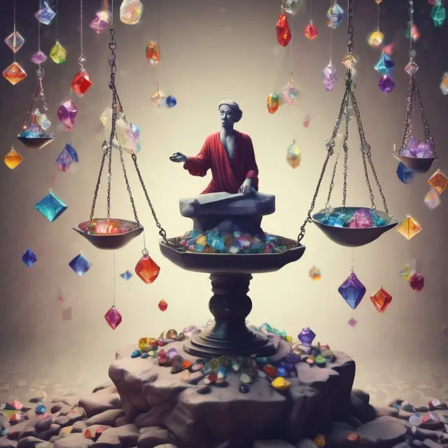 An image of a person carefully analyzing a collection of precious gems on interconnected scales, representing total return data and effective investment decisions.