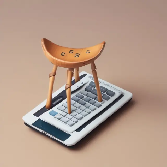 A balanced stool with three legs labeled 