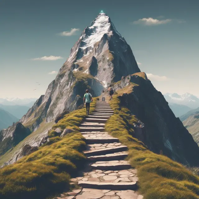 A person scaling a mountain, each step representing a unit of utility gained
