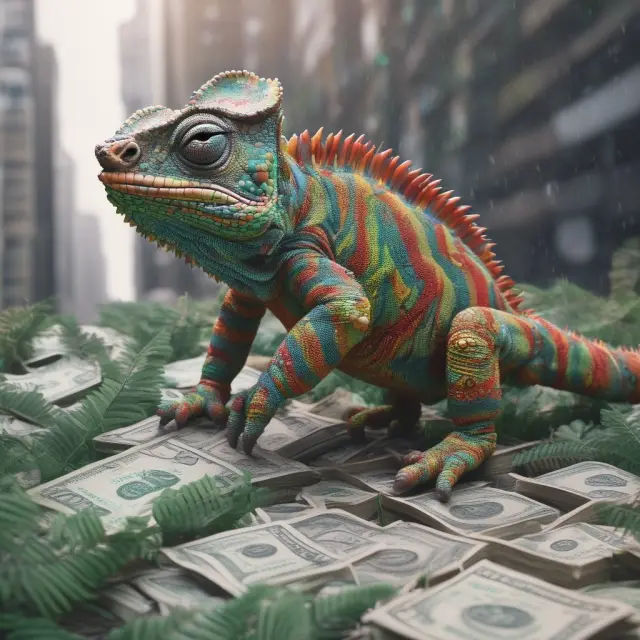 A chameleon morphing into various index shapes symbolizing tracker funds