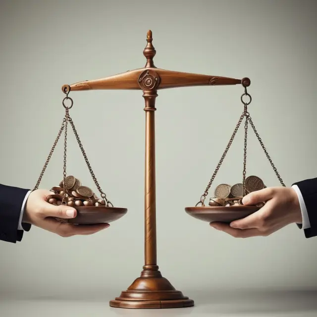 Two hands balancing scales with bond and equity indices representing diverse investment strategies: stable income (bonds) vs. potential growth (equities)