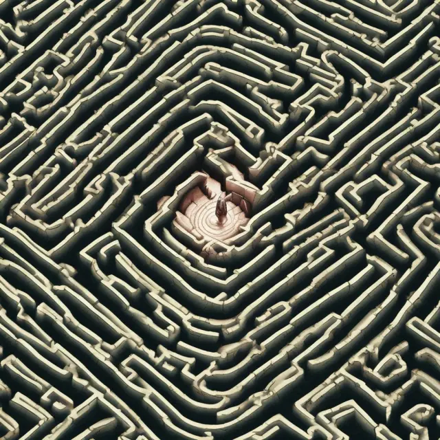 An image of regulations personified as protective guardians guiding investors through the complexities of a labyrinth representing the world of tracker funds