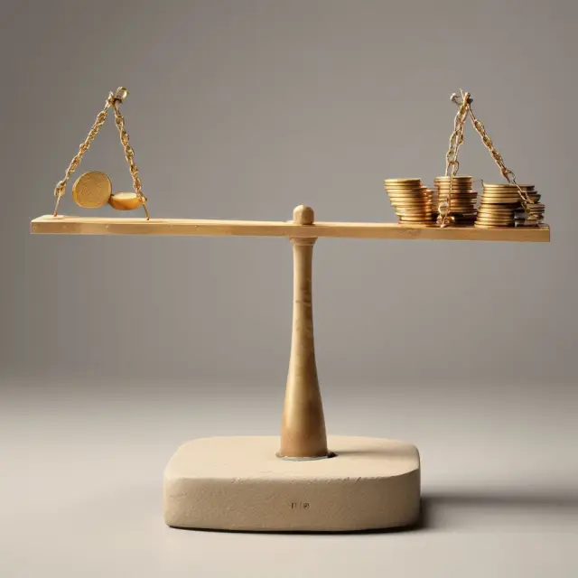 Gold coins symbolizing expense ratios, market volatility, weighting differences, and other factors affecting a balance beam, illustrating tracking error