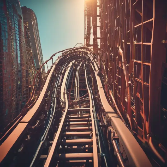 A rollercoaster ride symbolizing the journey of commodity ETFs in managing futures roll costs within a contango market, with potential strategies to minimize tracking errors