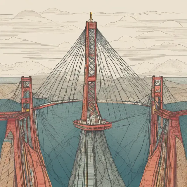 A stylized illustration of a global bridge built from interconnected trade credit contracts, supported by columns symbolizing fintech solutions and topped with safety net insurance policies