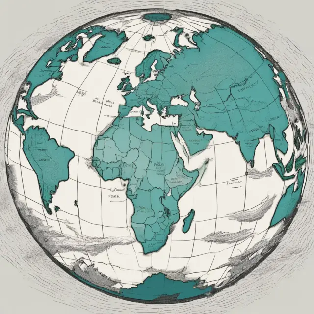 Image of a rotating globe with rivers of trade agreements flowing between nations, representing the international economy
