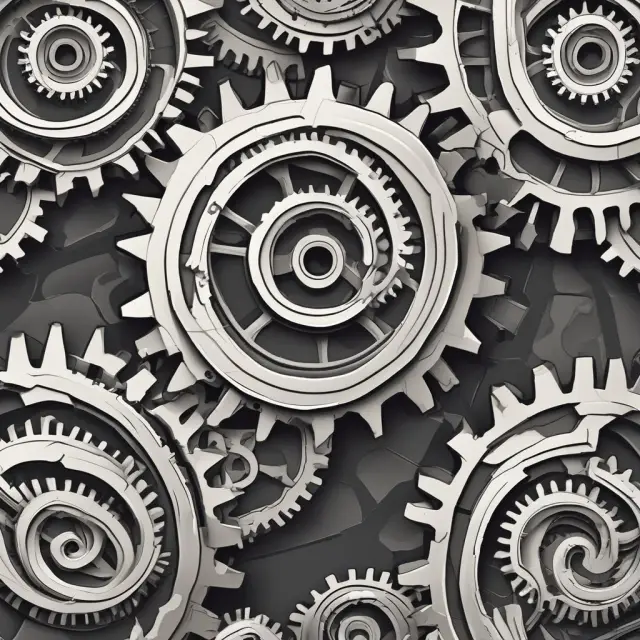Two sets of gears: revolving and installment credit accounts working together on a clock mechanism