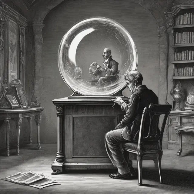 A lender examines crystal ball filled with trade lines to evaluate borrowers