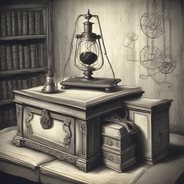 An image featuring a pendulum swinging between open books representing patents and a locked chest illustrating trade secrets, emphasizing their differences in confidentiality.