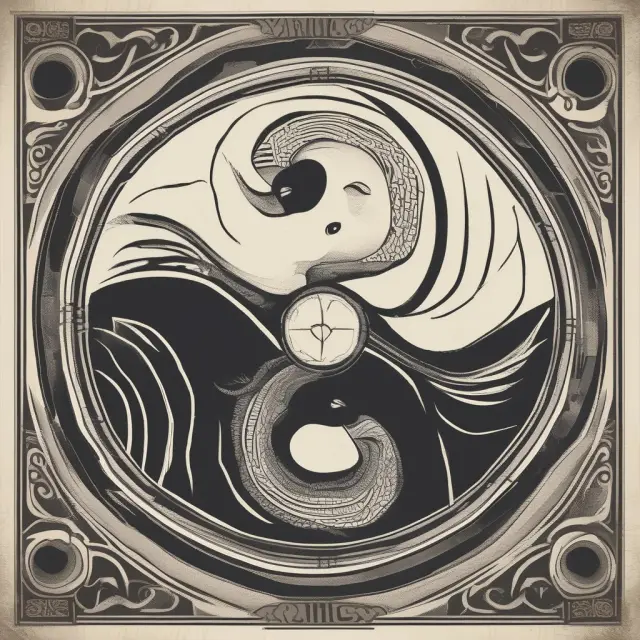 Visual metaphor: Yin-yang scales representing market sentiment (emotion) and trade signals (objective analysis), balancing each other in financial markets.