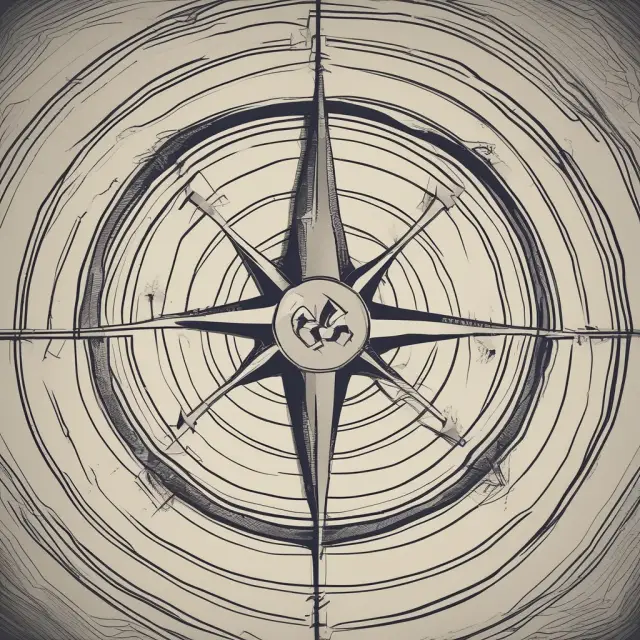 A person steering a ship using a compass adorned with trade signal indicators, navigating financial markets
