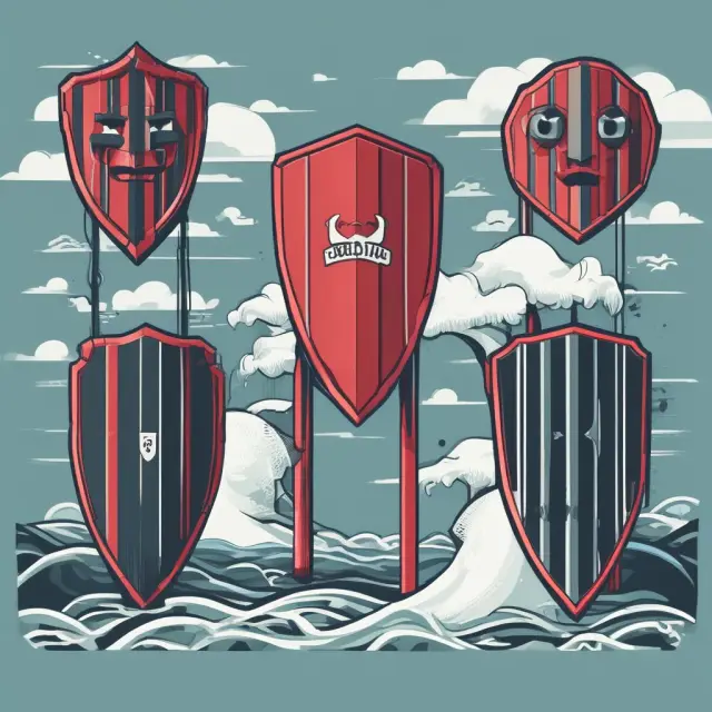 A protective shield made of interlocking tariffs, quotas, subsidies, and regulations rising against the waves symbolizing foreign competition in global trade