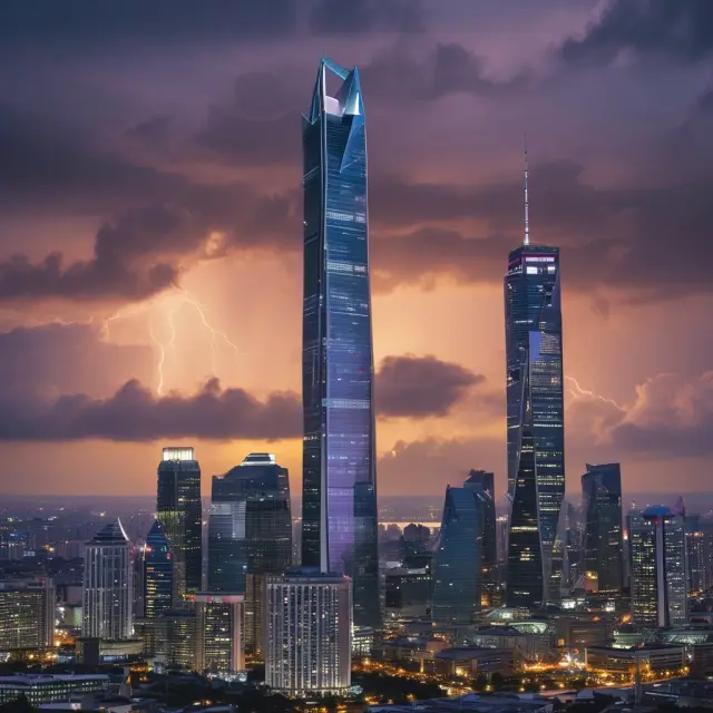 Two interconnected towers representing trade and diplomacy, battling under stormy skies