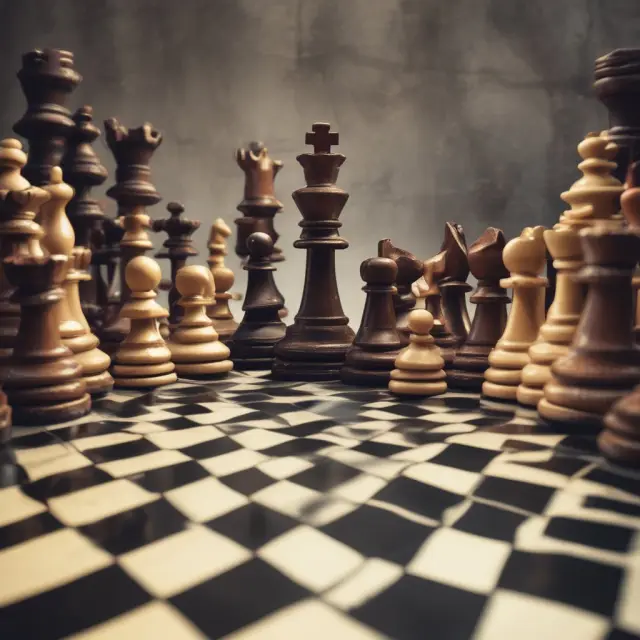 An intricate global chessboard with countries as pieces, representing the tension between protectionist policies and free trade for international economic growth.