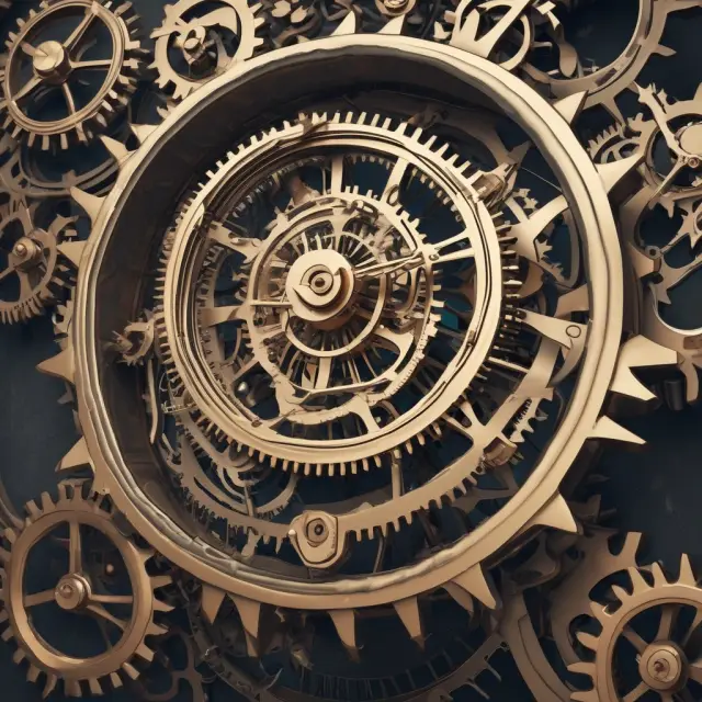 Gears representing letters of credit, factoring, lending lines of credit, export credit, and insurance forming an intricate trade finance mechanism