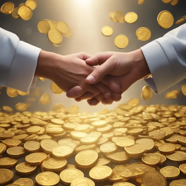 Gold coins flowing between hands in a bustling marketplace, representing trade finance transactions
