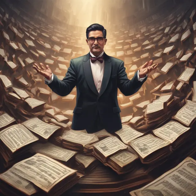 A trader conducts a financial orchestra, balancing technical skills (violins) and behavioral traits (conductor