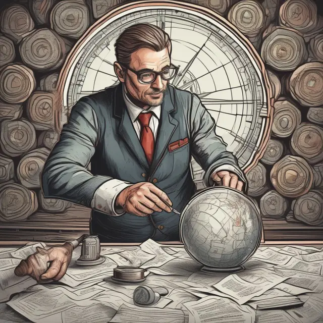 A trader holding a compass made of technical indicators, a crystal ball representing analytical skills, and an anchor symbolizing emotional intelligence and risk management.