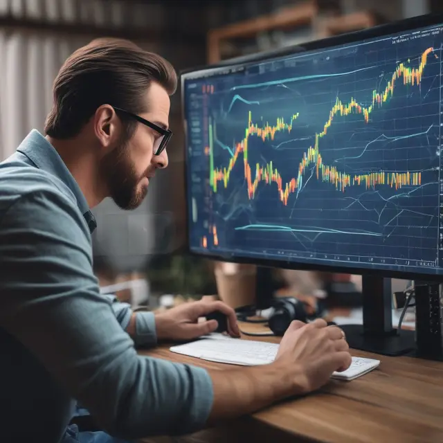 Swing trader studying a complex mosaic of stock charts, seeking insights into medium to long-term price trends