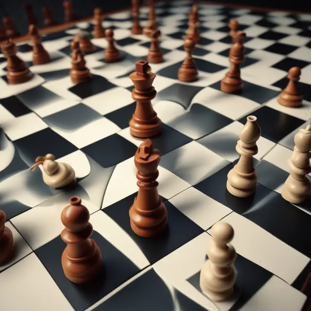 A hand holding a rook moves across a world map, imposing trade sanctions to influence foreign policy.