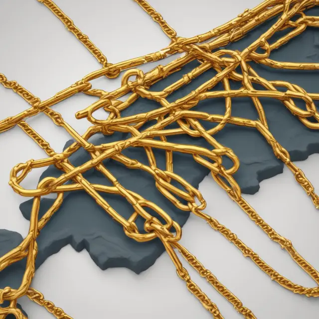 A golden chain binding export routes illustrates non-tariff barriers restricting international commerce.