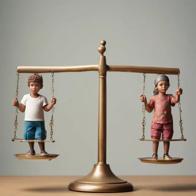 A pair of balancing scales with civilians on one side and trade sanctions on the other, emphasizing the importance of considering their impact on innocent people.