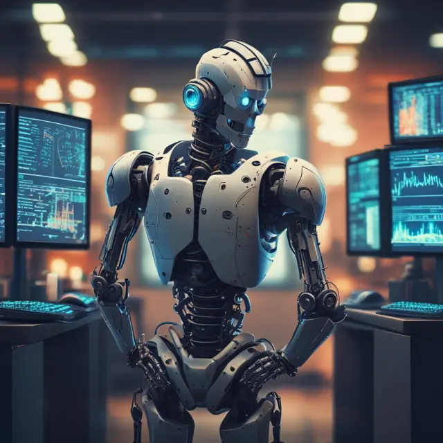 A robot trader meticulously stress-testing various trading strategies under extreme market conditions