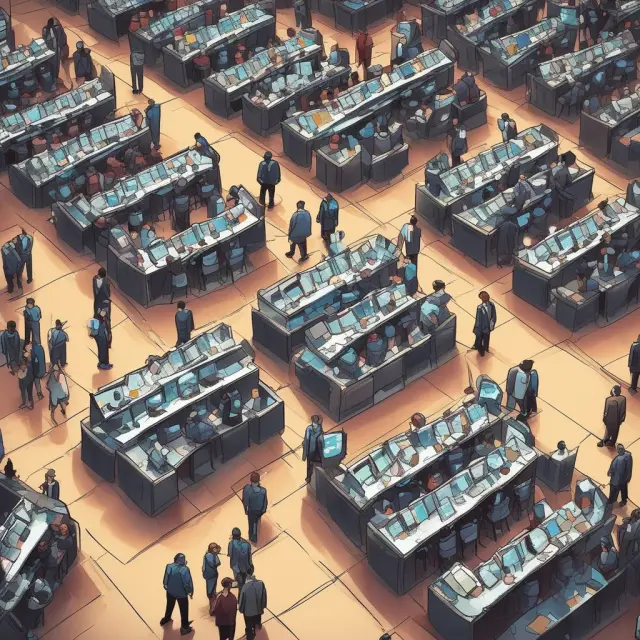 A bustling trading floor filled with screens and professionals in suits executing trades for various asset classes, promoting efficient price discovery.