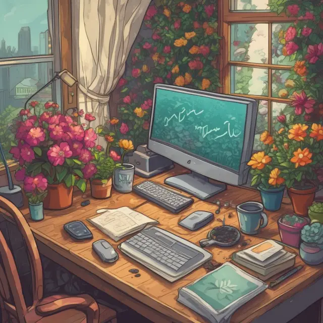 Trading desk as a blooming garden with commission fees watering security flowers and trading fees sowing new growth.