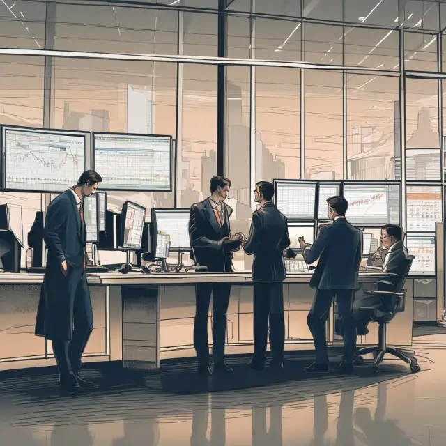 Fixed income traders collaborating and transacting at interconnected desks