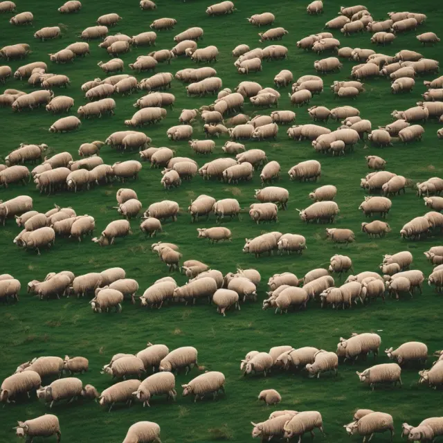 A metaphorical representation of the tragedy of commons as sheep grazing on a limited pasture, depicting the concept