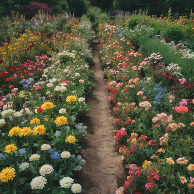 A communal garden with wilted flowers representing over-consumption and depletion, contrasting thriving flowers symbolizing prevention of Tragedy of Commons in investment and finance