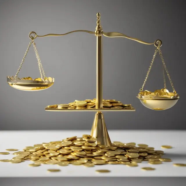 Gold scales balancing earnings against stock market prices for calculating the Trailing Price-To-Earnings (P/E) Ratio