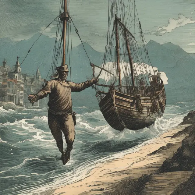 An investor navigating a ship through historical trailing and forward P/E ratios, with past performance represented as calm waters