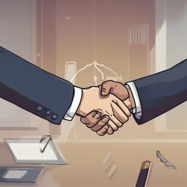 A merchant shaking hands with a banker, representing the formation of an acquiring bank partnership for managing electronic payments