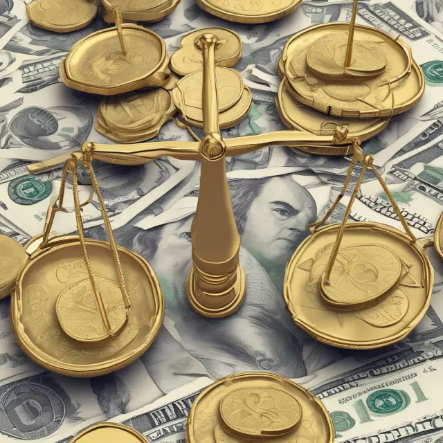 Two scales represent accrual and cash accounting methods with gold coins symbolizing revenues and cash bills symbolizing cash inflows/outflows.