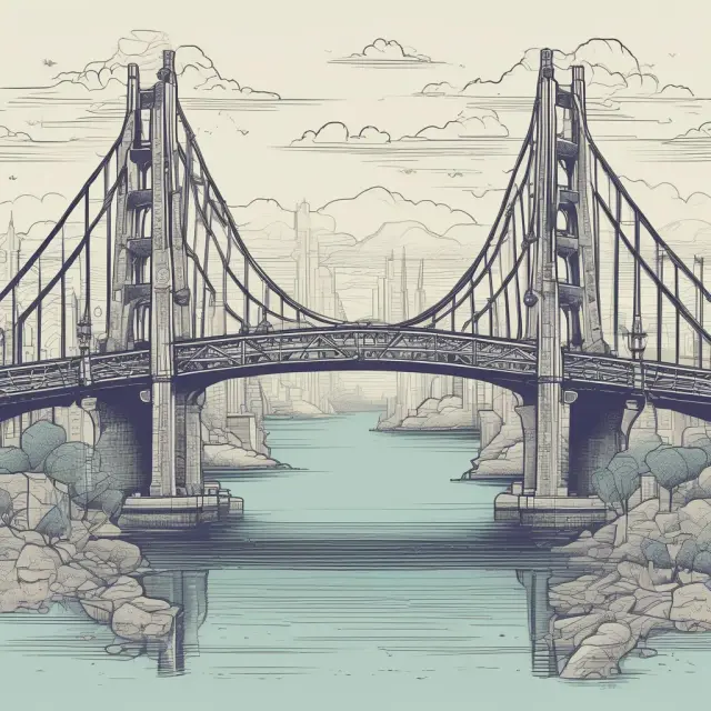 An image depicting a bridge representing the progression from high transaction costs to lower ones in today