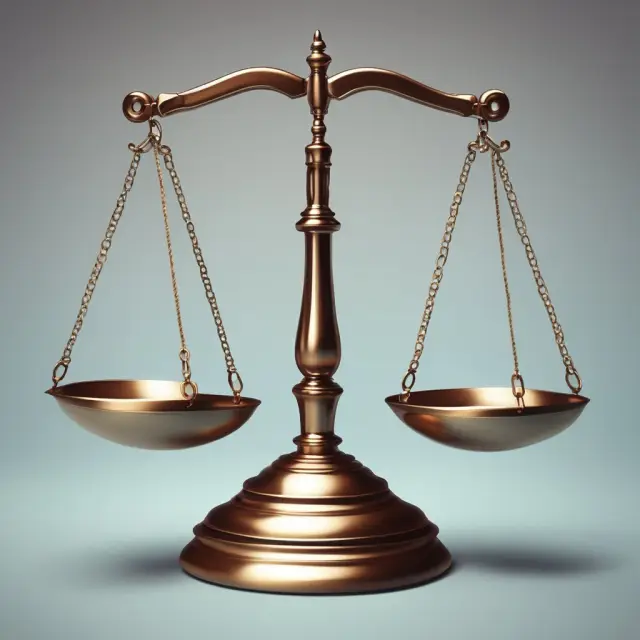 Image of a balanced scale with one side labeled 