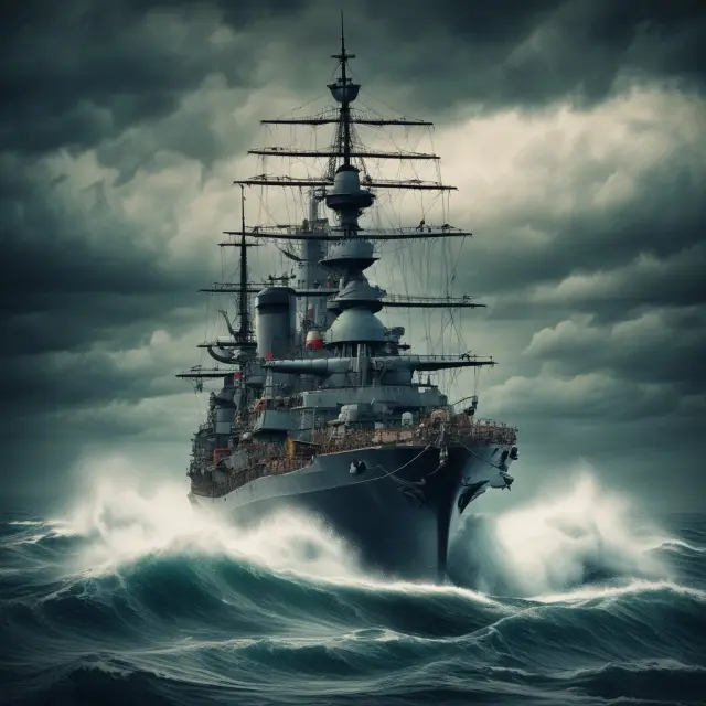 A battleship braving stormy seas representing transaction exposure in international trade deals.